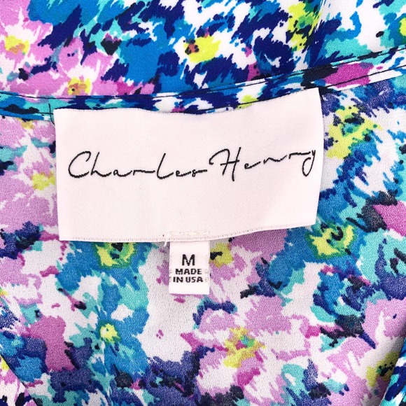 Charles Henry Womens Size Medium Lace-Up Front Summer Abstract Floral Dress - Picture 8 of 9